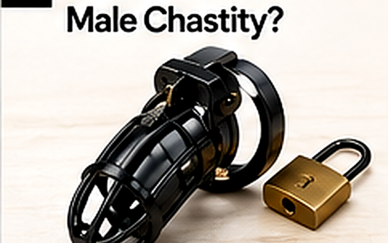 Open chastity cage and key arranged for a beginner guide to male chastity