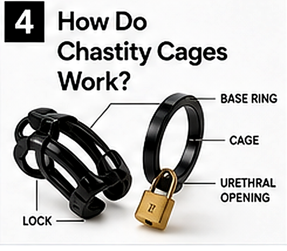 Diagram showing how a base ring, cage body and lock connect