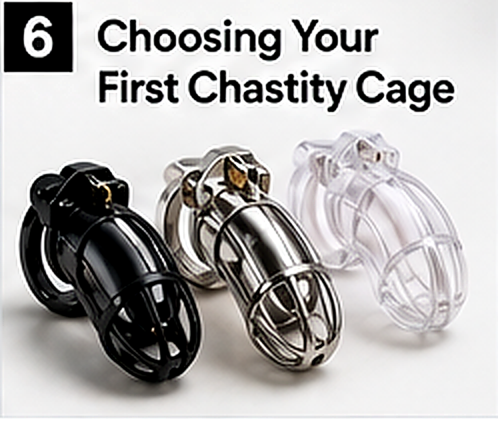 Generic chastity cage styles beside a beginner selection checklist