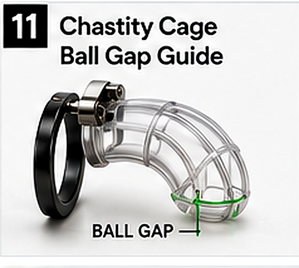 Gap highlighted between a chastity cage base ring and cage body