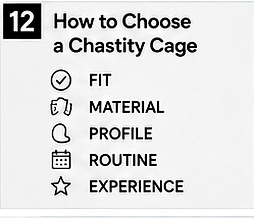 Decision framework for choosing a chastity cage by fit, material, profile and routine