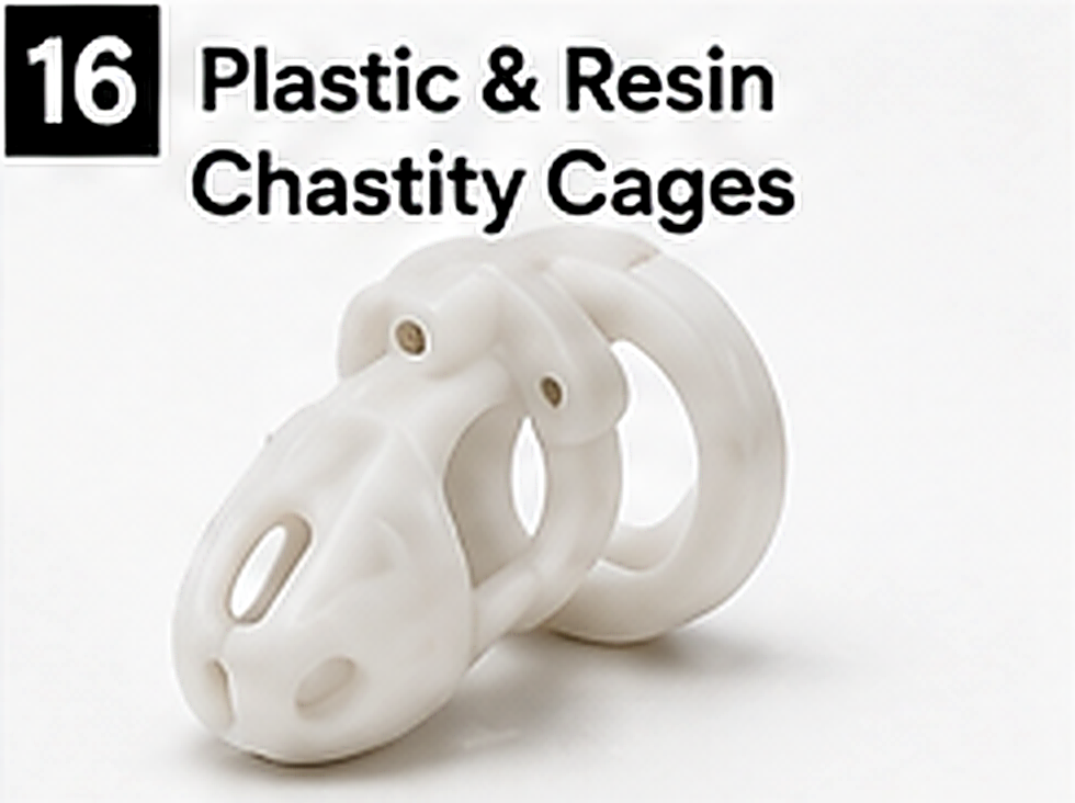 Plastic and resin chastity cage shells with seam and ventilation details