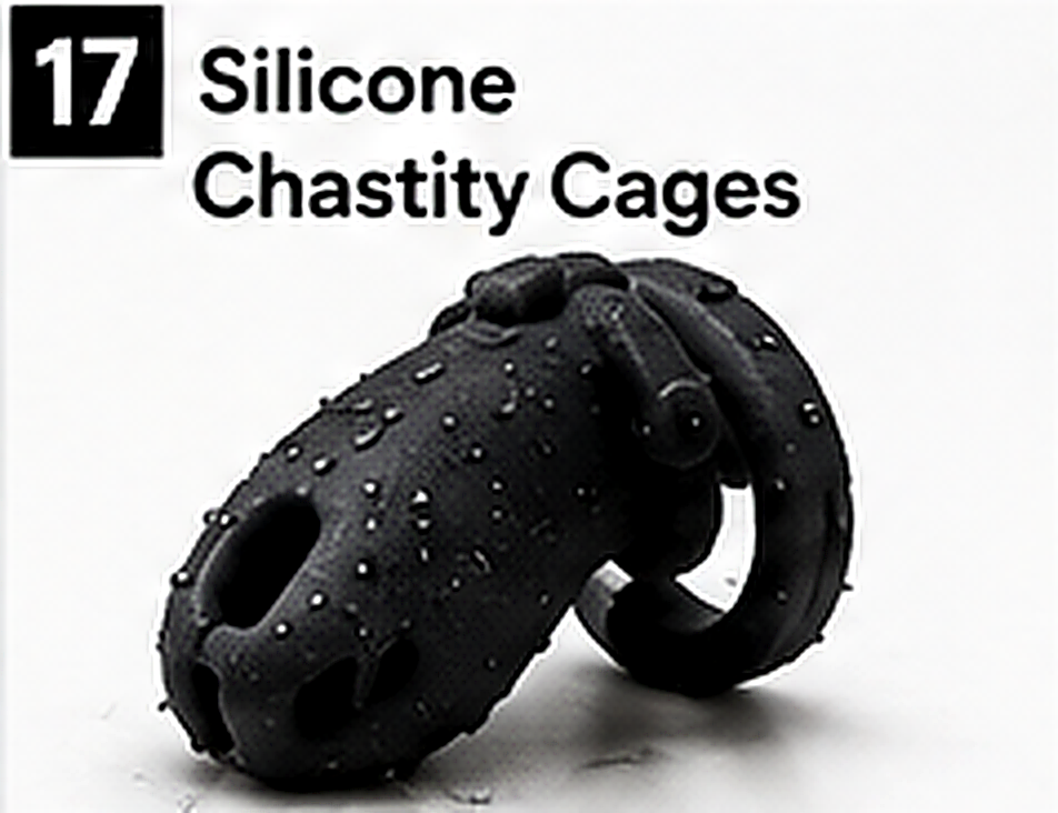 Flexible silicone chastity cage with cleaning and drying symbols