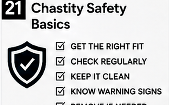 Fit, hygiene, emergency key and warning-sign icons for chastity safety