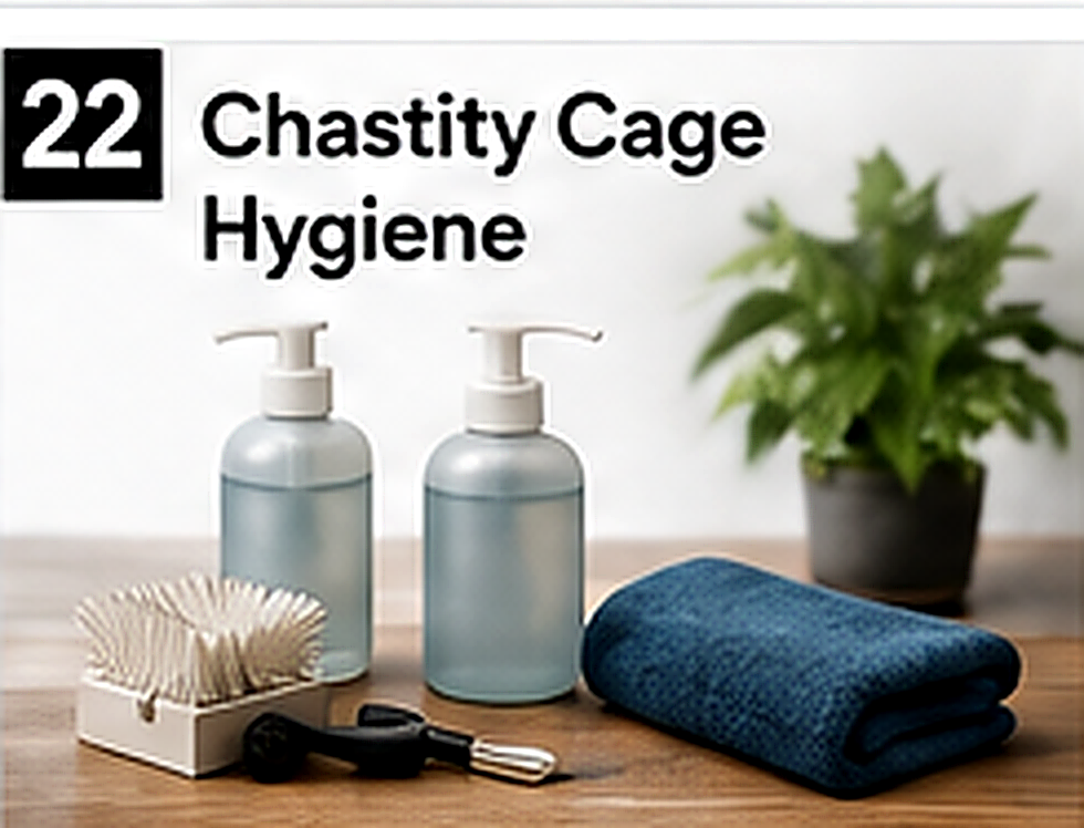 Chastity cage parts, mild soap, soft brush and towel for daily cleaning